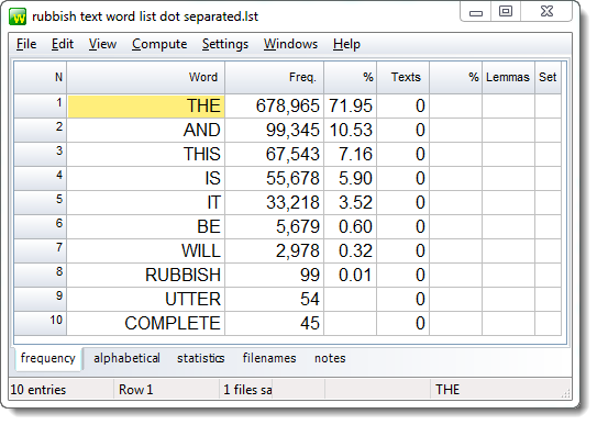 importing text into wordlist results