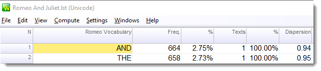 default wordlist column headings edited