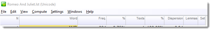 default wordlist column headings