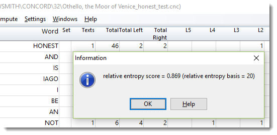rel entropy of collocates