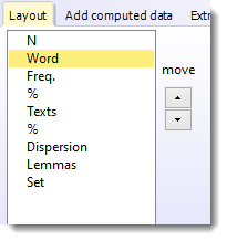 default wordlist column headings in layout