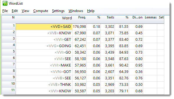 wordlist of verbs