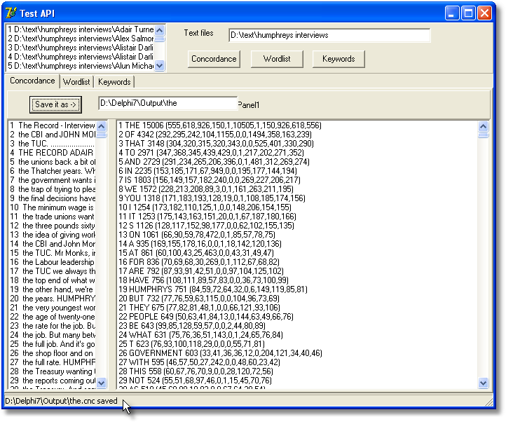 concordance output