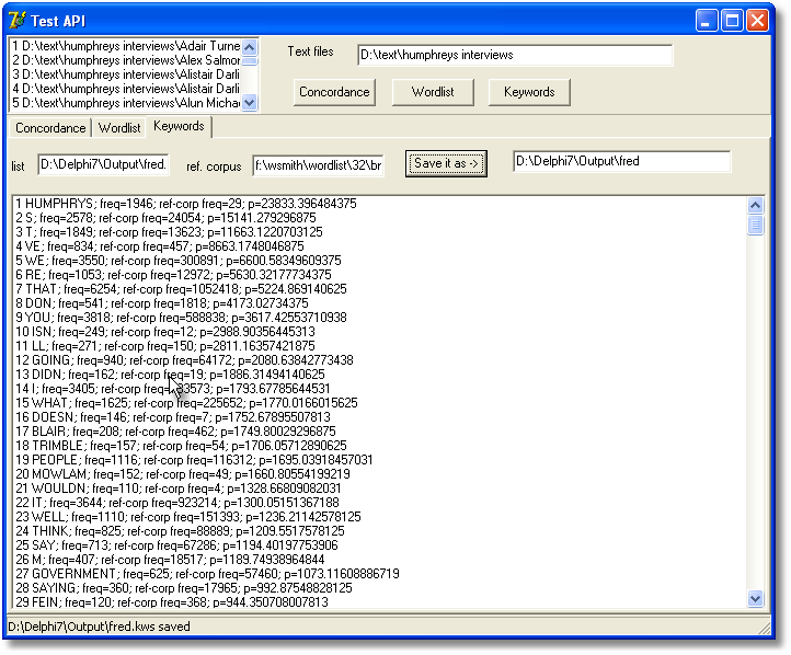 keywords output